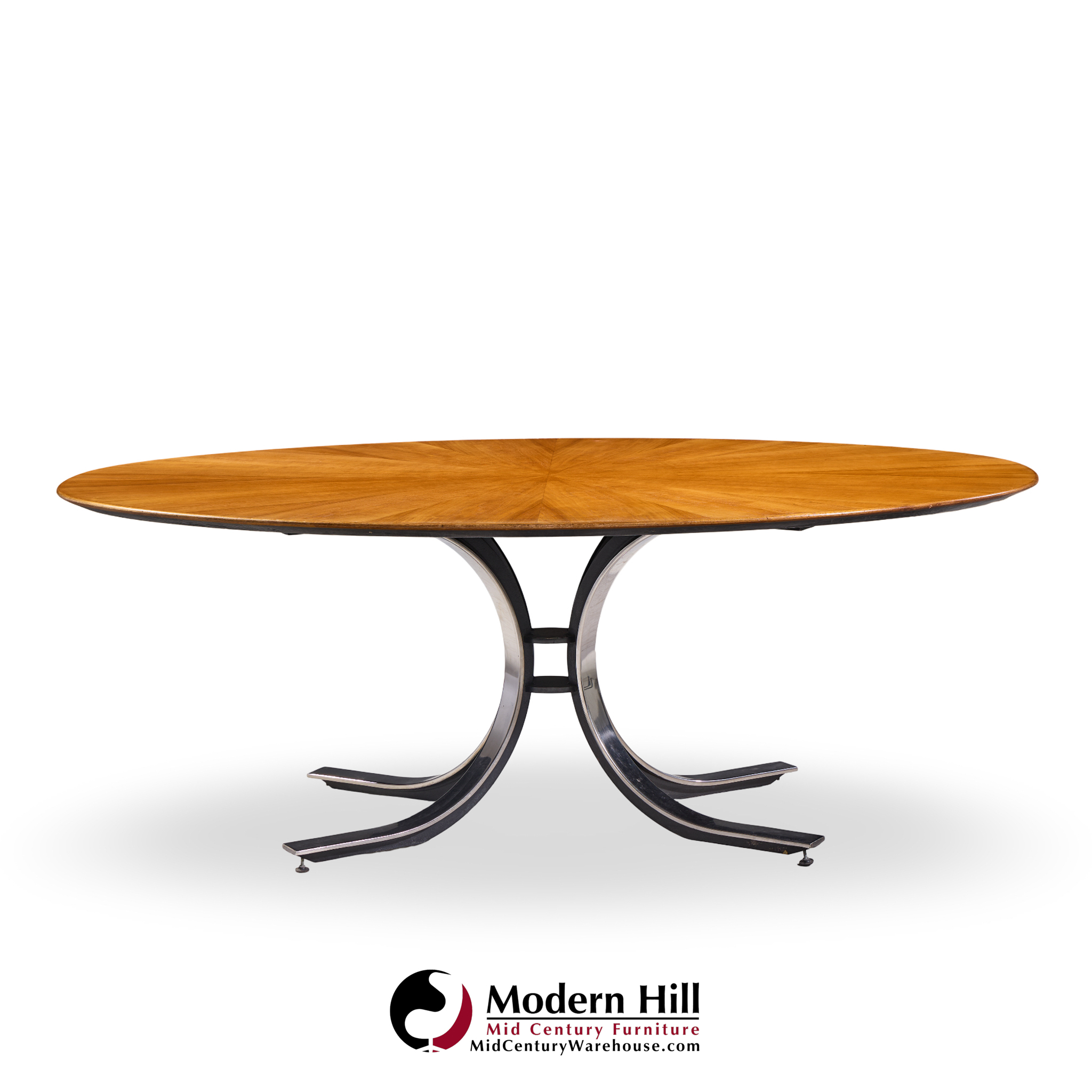 Osvaldo Borsani for Stow & Davis Mid Century Starburst Walnut and Steel Oval Dining Table