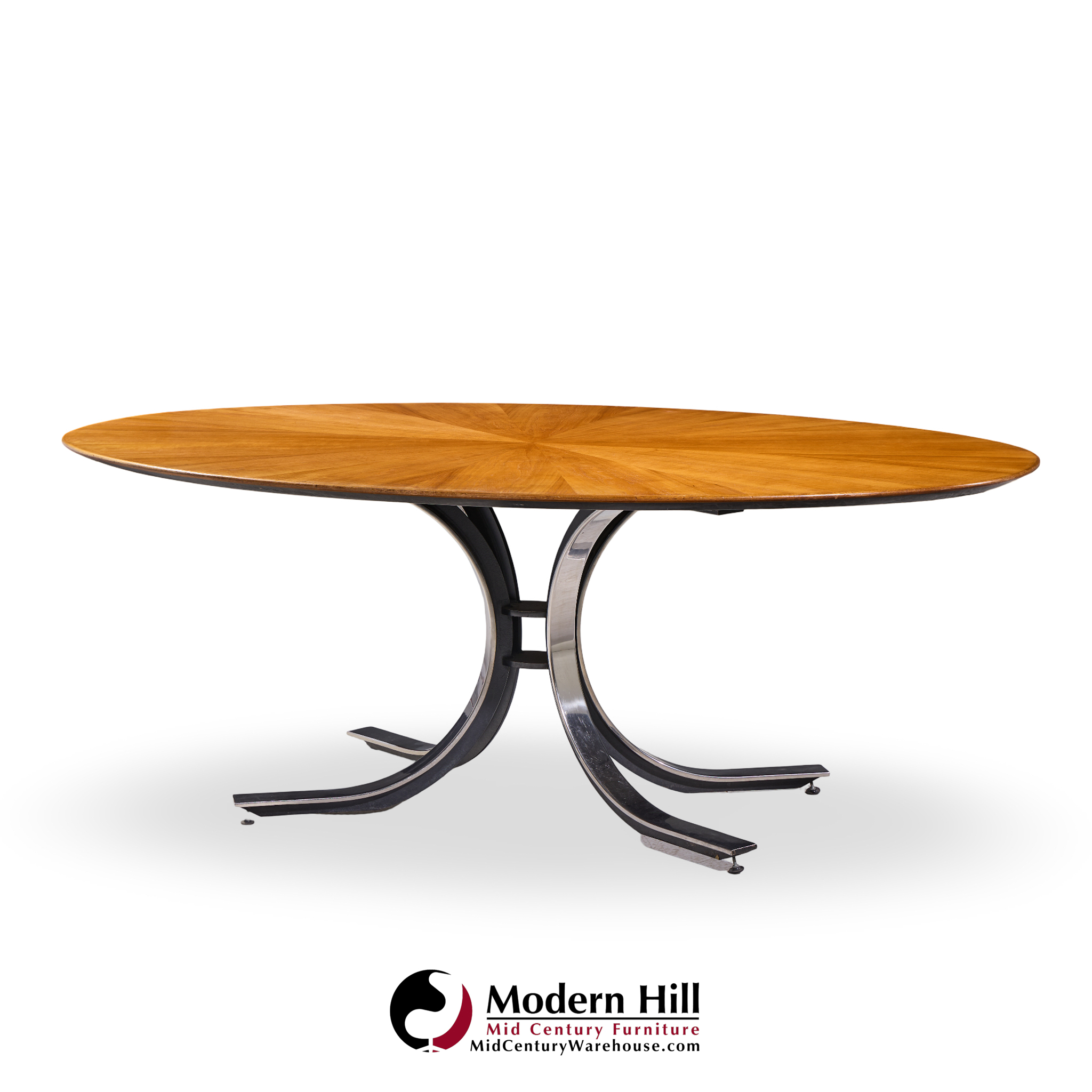 Osvaldo Borsani for Stow & Davis Mid Century Starburst Walnut and Steel Oval Dining Table