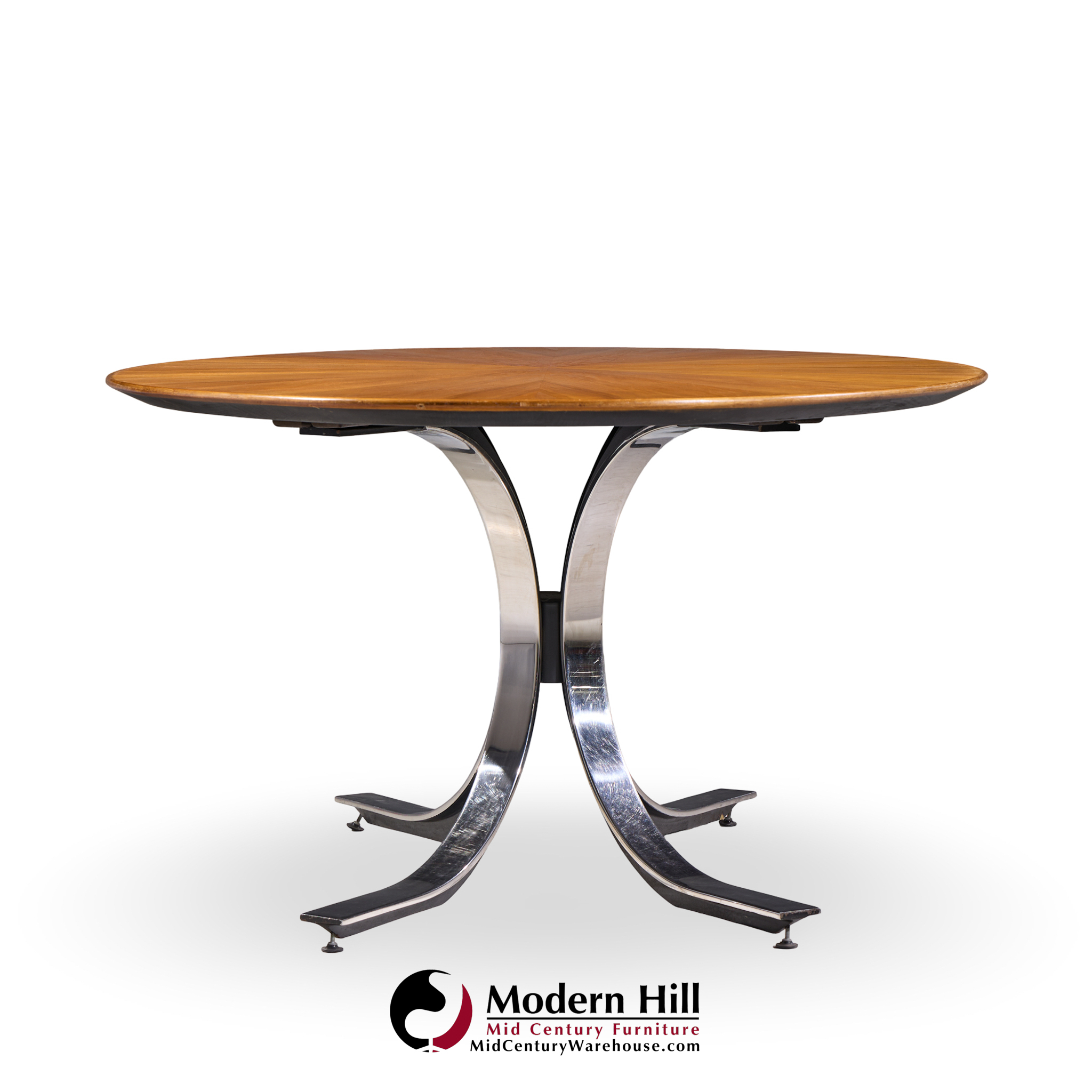 Osvaldo Borsani for Stow & Davis Mid Century Starburst Walnut and Steel Oval Dining Table