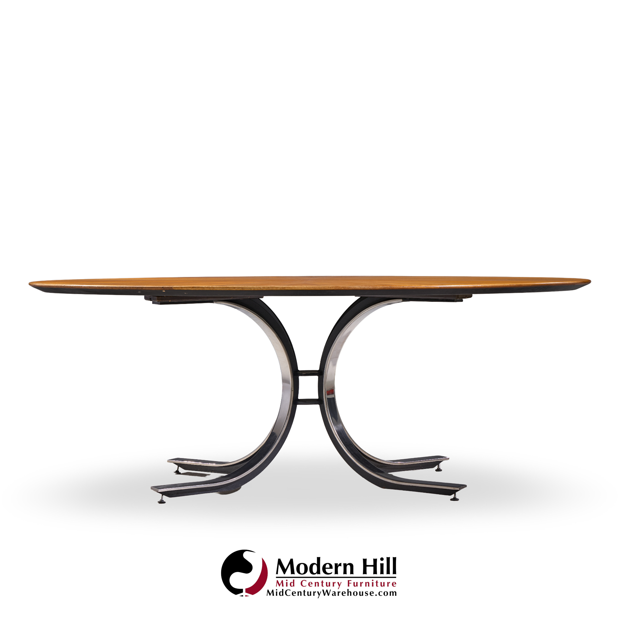 Osvaldo Borsani for Stow & Davis Mid Century Starburst Walnut and Steel Oval Dining Table
