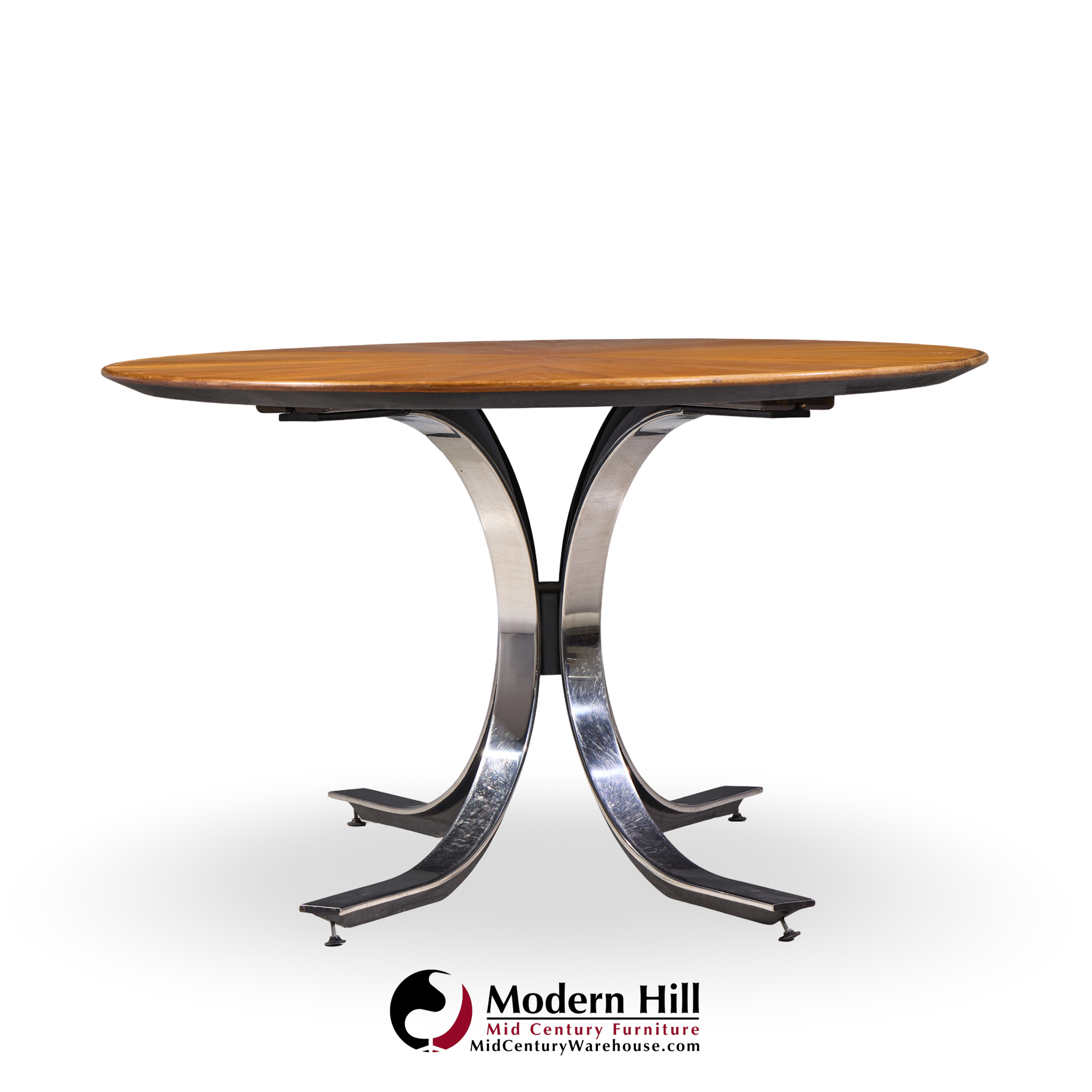 Osvaldo Borsani for Stow & Davis Mid Century Starburst Walnut and Steel Oval Dining Table