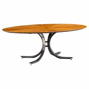 Osvaldo Borsani for Stow & Davis Mid Century Starburst Walnut and Steel Oval Dining Table