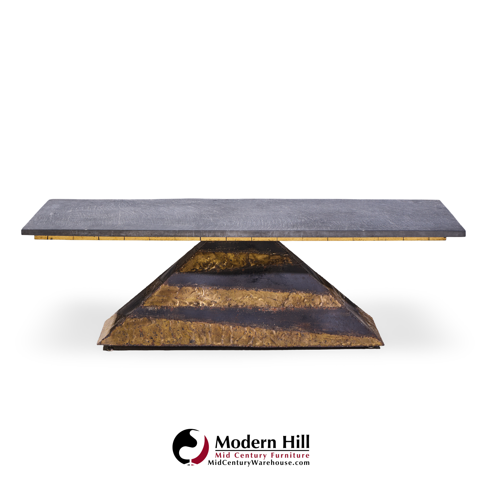Paul Evans Mid Century Welded Enameled Steel, Gold Leaf and Slate Coffee Table