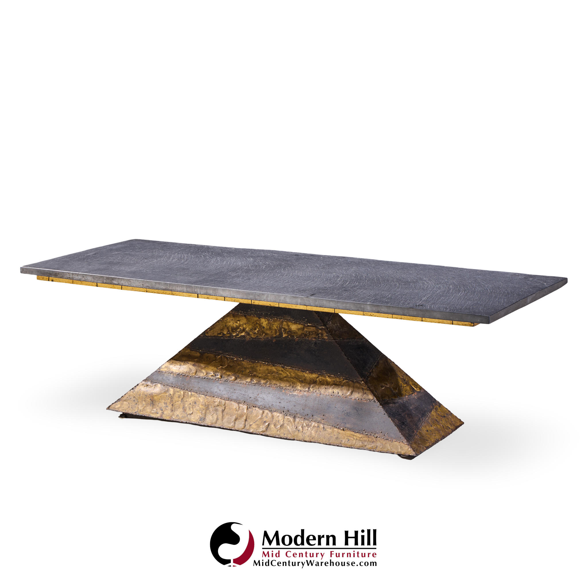 Paul Evans Mid Century Welded Enameled Steel, Gold Leaf and Slate Coffee Table