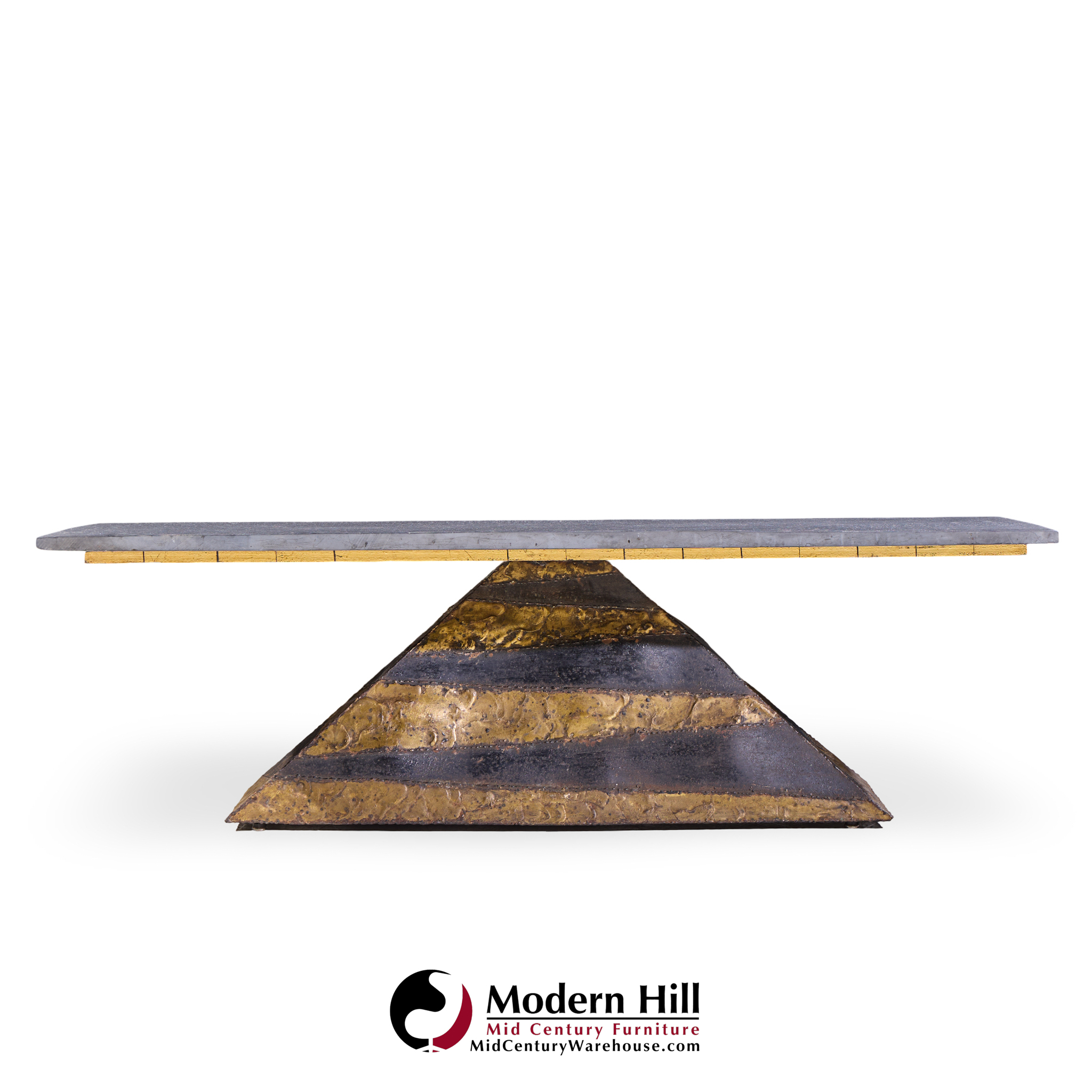 Paul Evans Mid Century Welded Enameled Steel, Gold Leaf and Slate Coffee Table