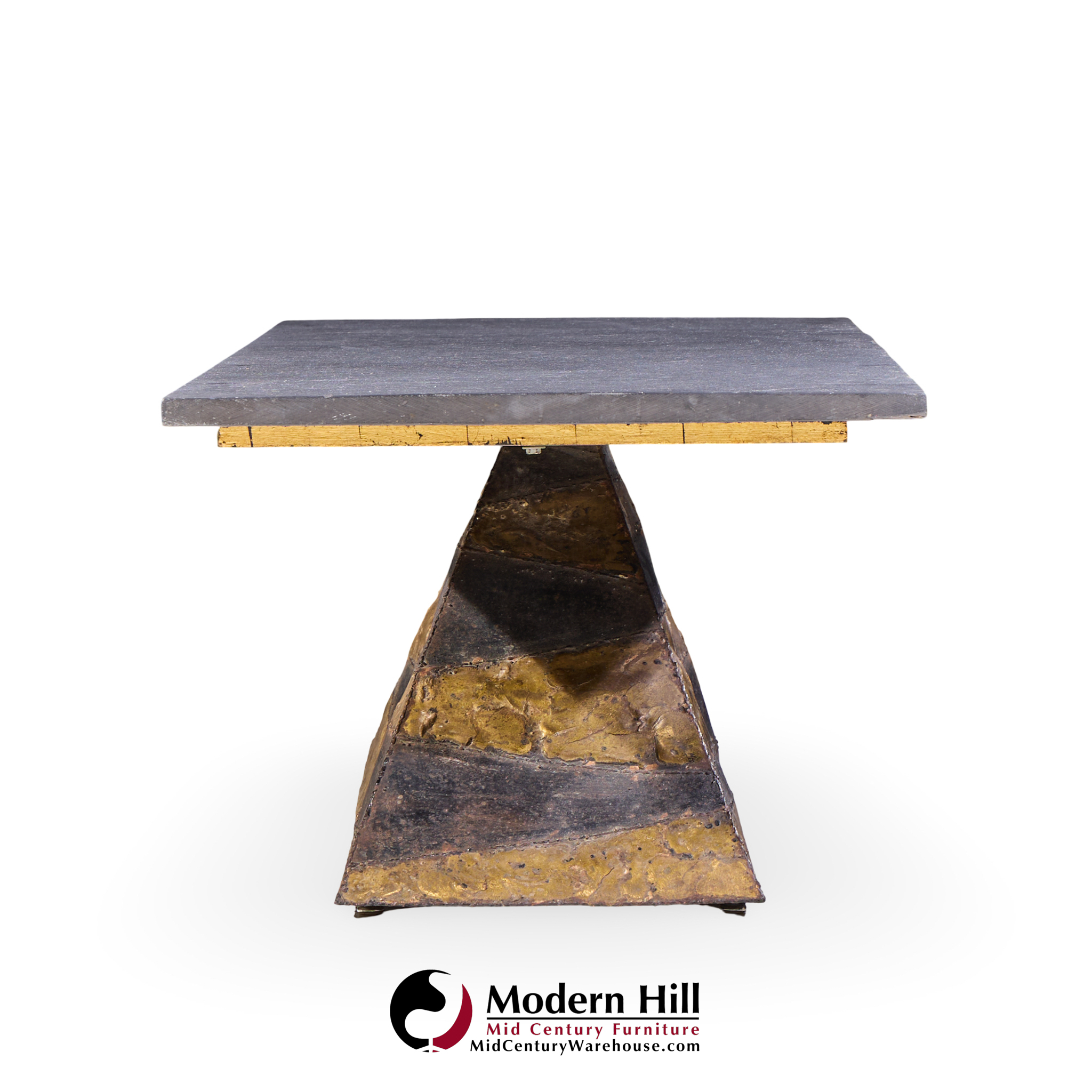 Paul Evans Mid Century Welded Enameled Steel, Gold Leaf and Slate Coffee Table