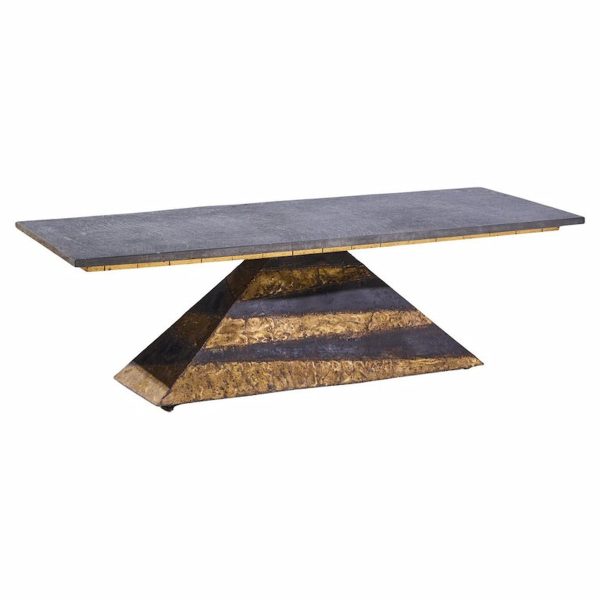 Paul Evans Mid Century Welded Enameled Steel, Gold Leaf and Slate Coffee Table