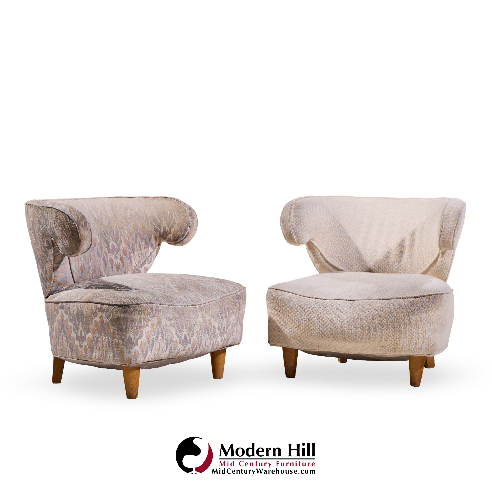 Paul Laszlo Mid Century Scroll Lounge Chairs - Pair