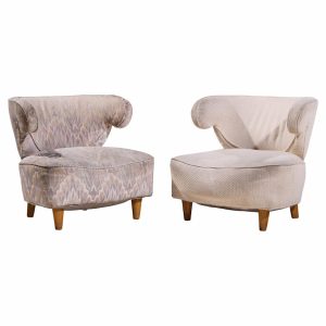 paul laszlo mid century scroll lounge chairs - pair