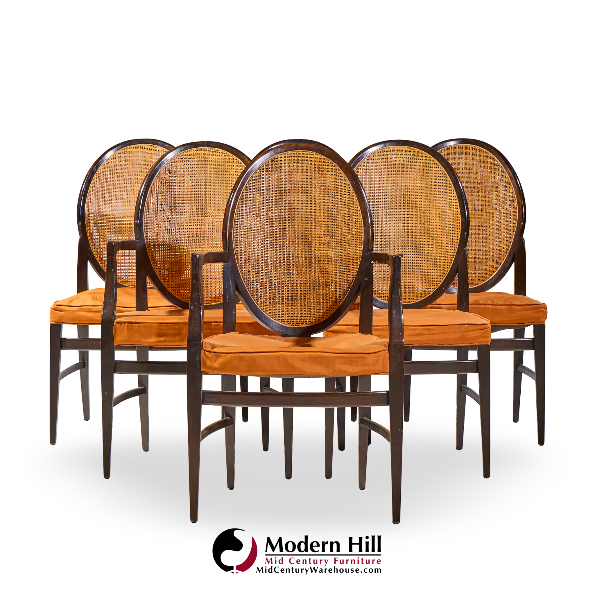 paul mccobb for calvin furniture mid century double cane and mahogany dining chairs - set of 6