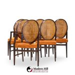 paul mccobb for calvin furniture mid century double cane and mahogany dining chairs - set of 6
