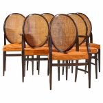 paul mccobb for calvin furniture mid century double cane and mahogany dining chairs - set of 6