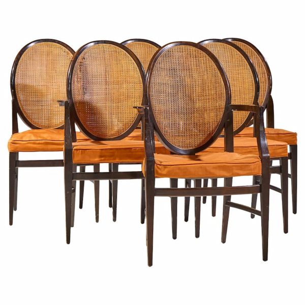 Paul Mccobb for Calvin Furniture Mid Century Double Cane and Mahogany Dining Chairs - Set of 6