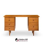 Paul Mccobb for Winchendon Mid Century Maple Double Pedestal Desk with T Pulls