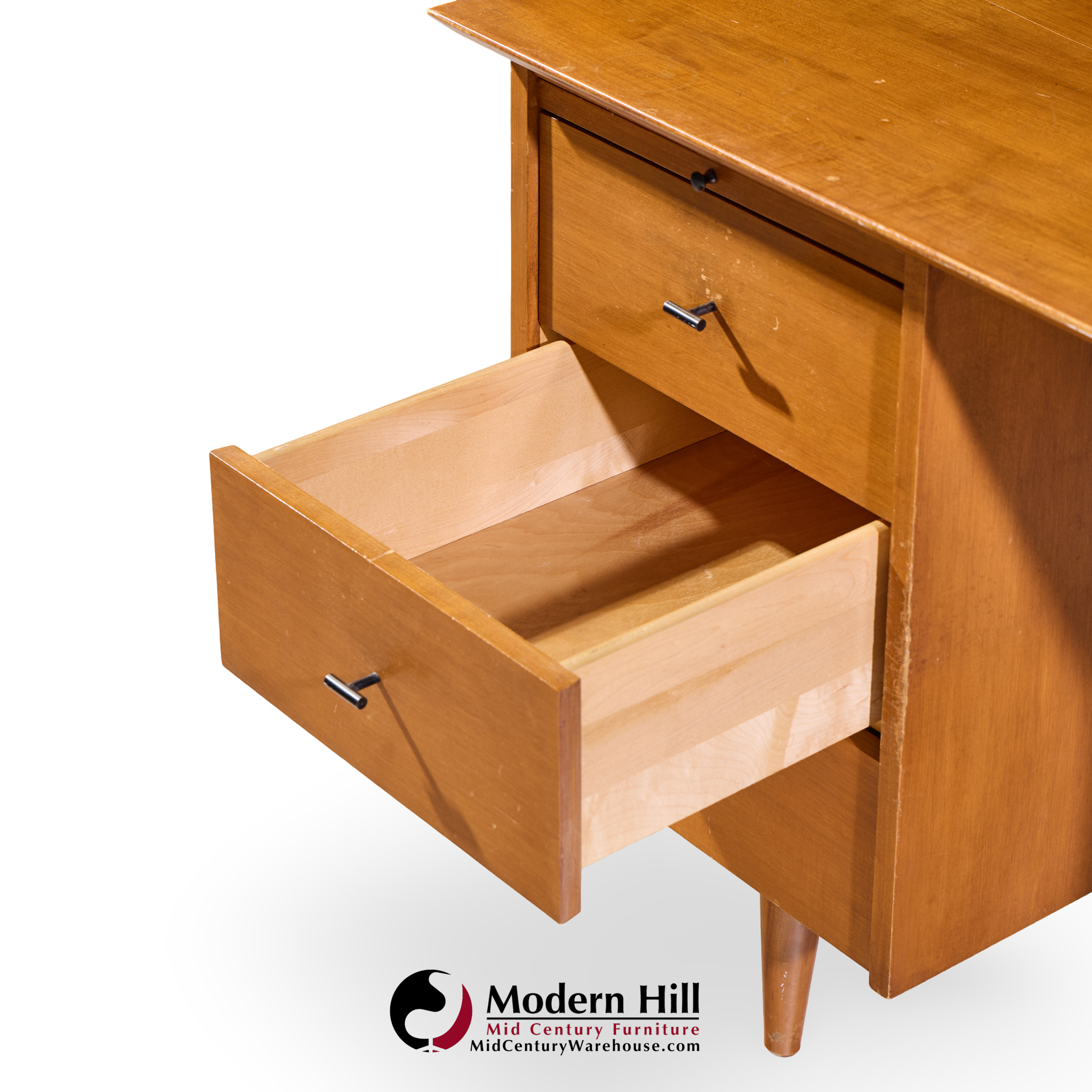 Paul Mccobb for Winchendon Mid Century Maple Double Pedestal Desk with T Pulls