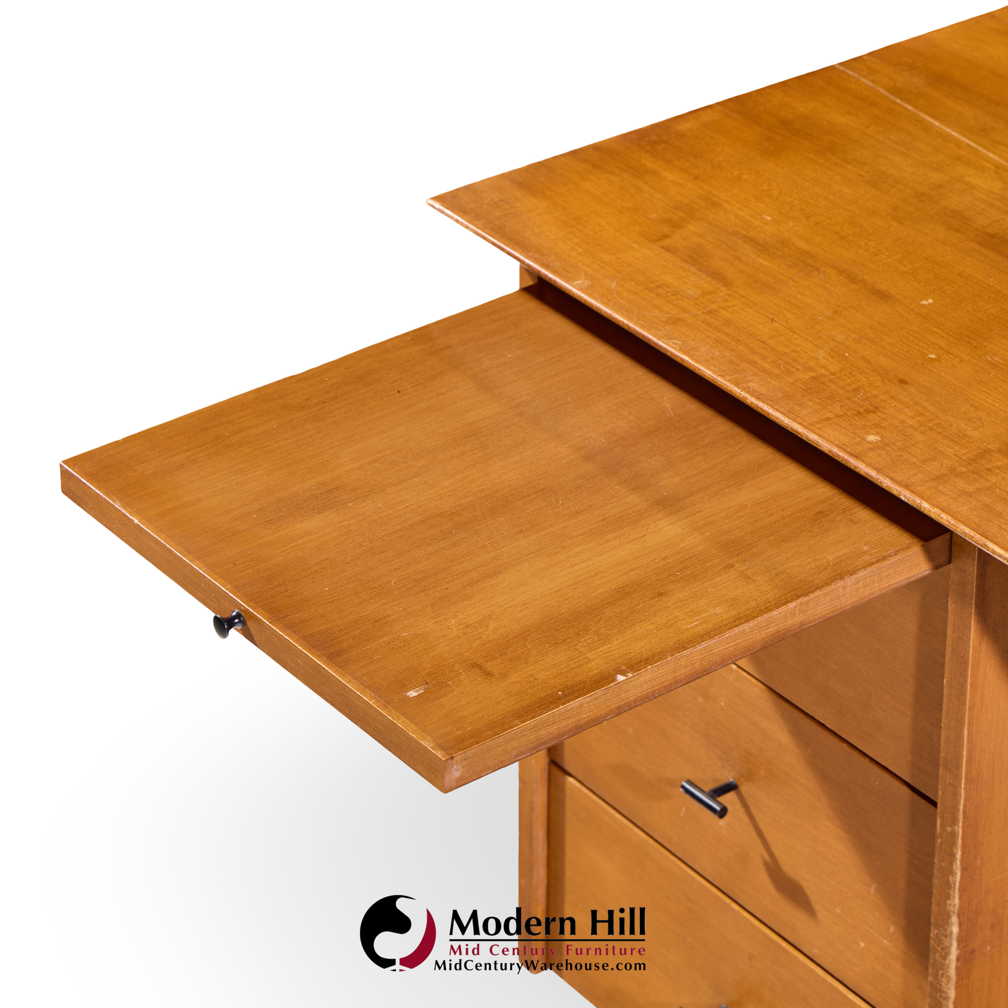 Paul Mccobb for Winchendon Mid Century Maple Double Pedestal Desk with T Pulls