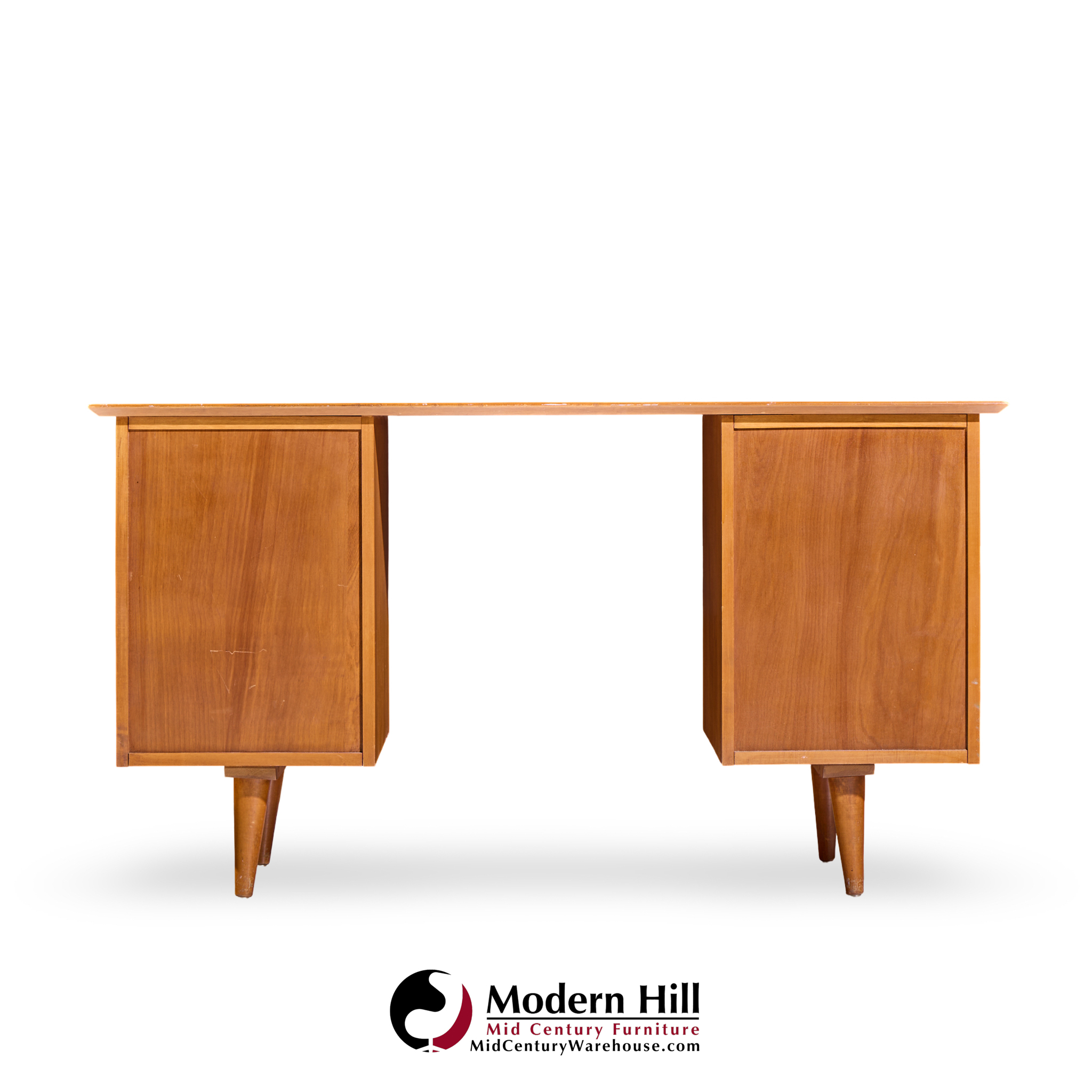 Paul Mccobb for Winchendon Mid Century Maple Double Pedestal Desk with T Pulls