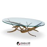 Silas Seandel Brutalist Mid Century Glass and Gilt Bronze Coffee Table