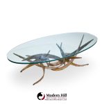 Silas Seandel Brutalist Mid Century Glass and Gilt Bronze Coffee Table