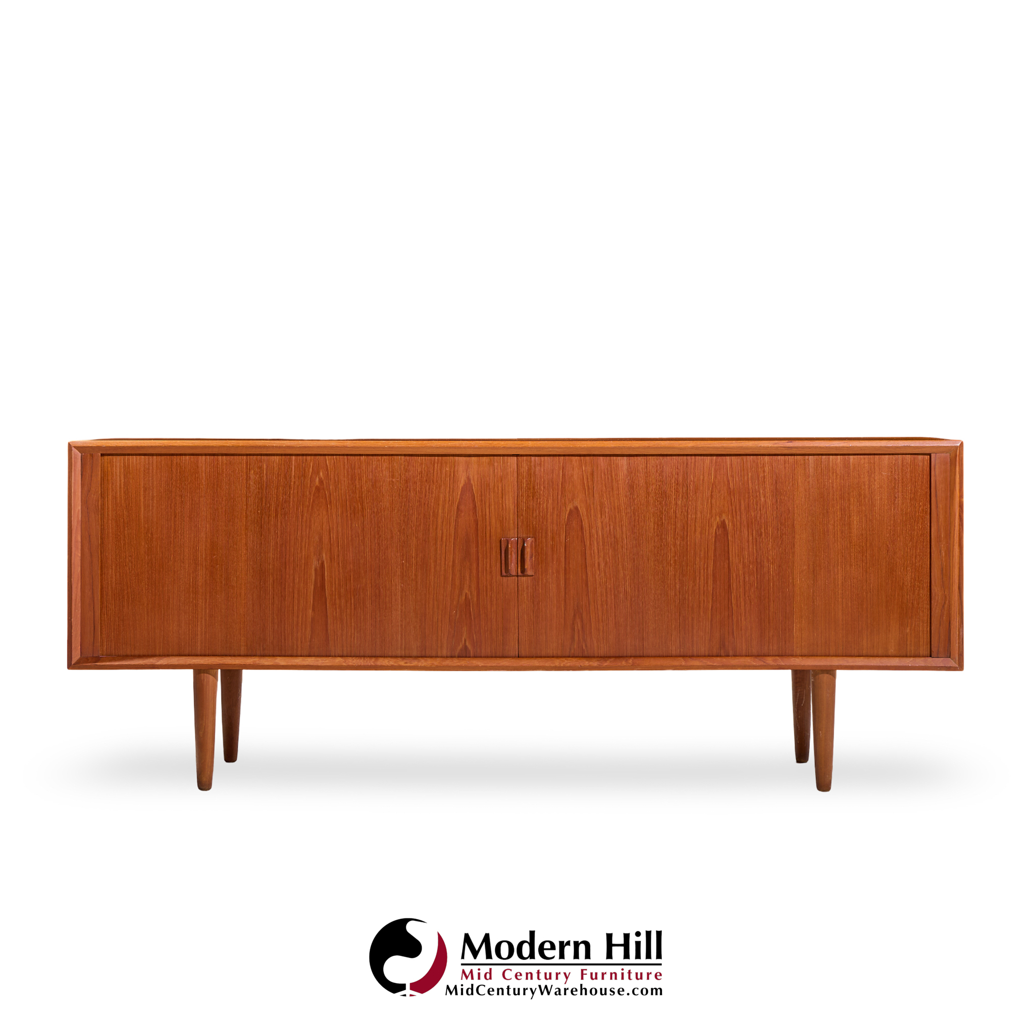 svend aage larsen mid century danish teak tambour door credenza
