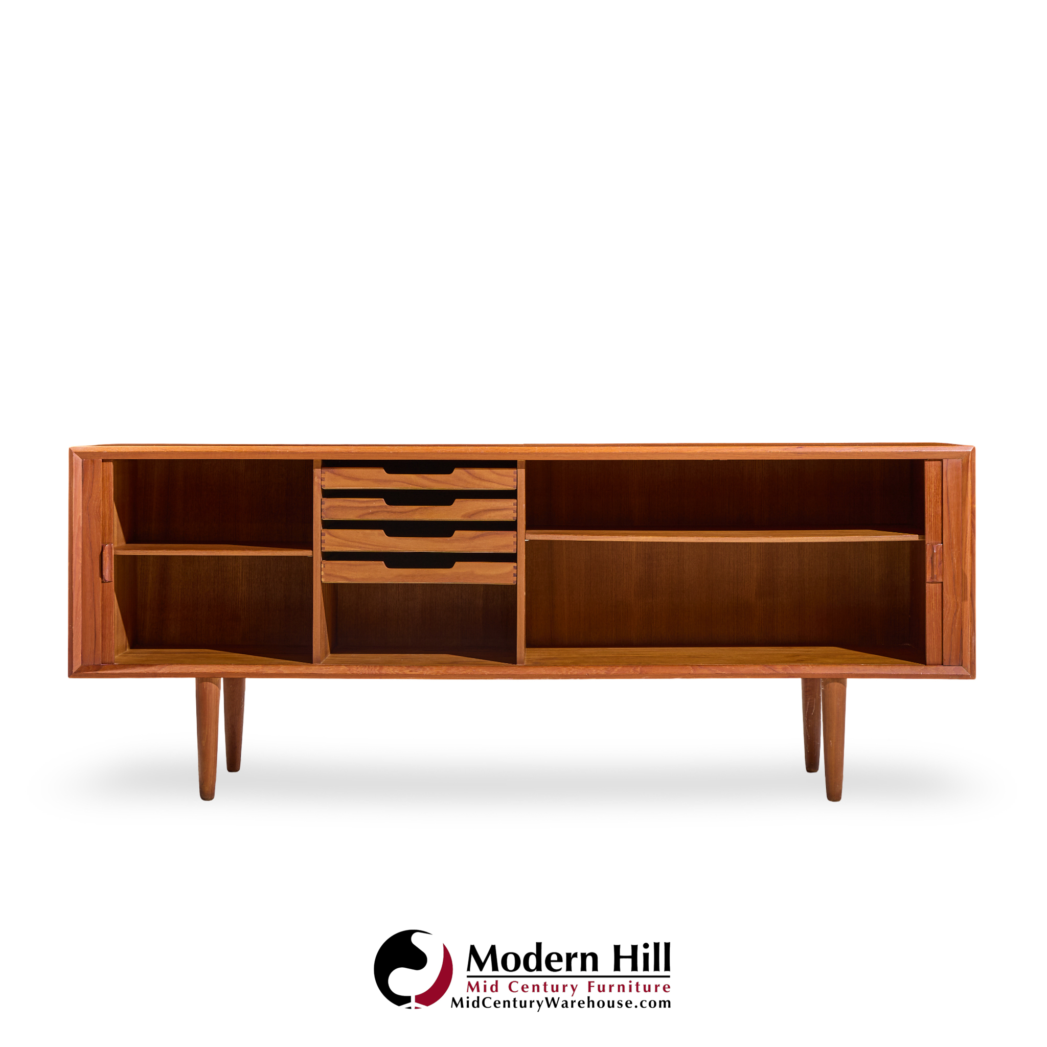 svend aage larsen mid century danish teak tambour door credenza