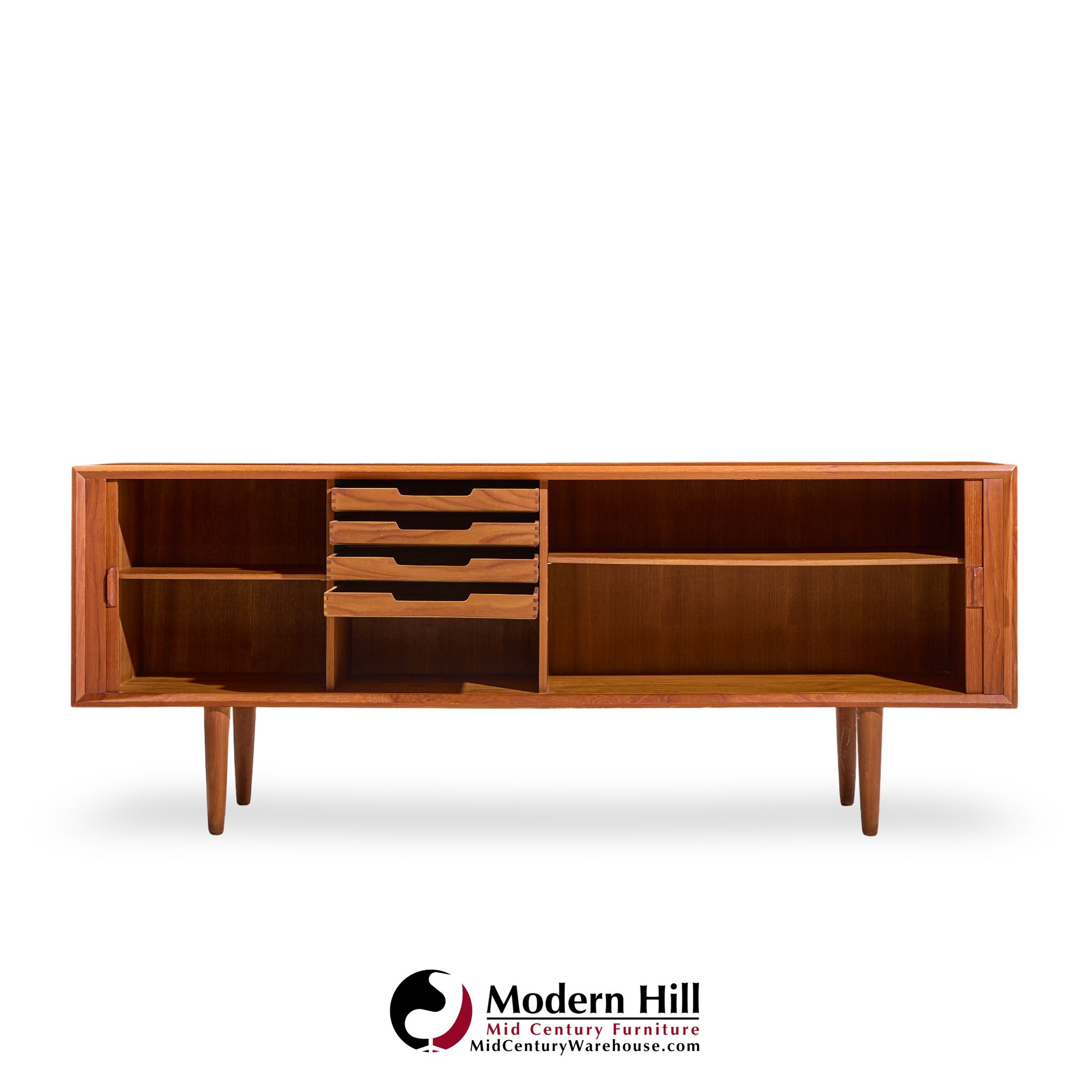 svend aage larsen mid century danish teak tambour door credenza