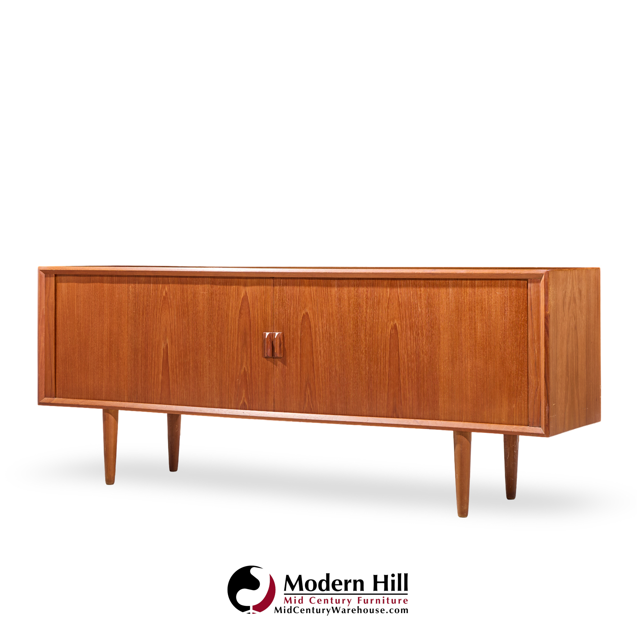 svend aage larsen mid century danish teak tambour door credenza
