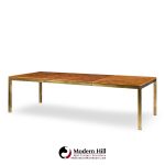 Tomlinson Mid Century Burlwood and Brass Expanding Dining Table with 2 Leaves