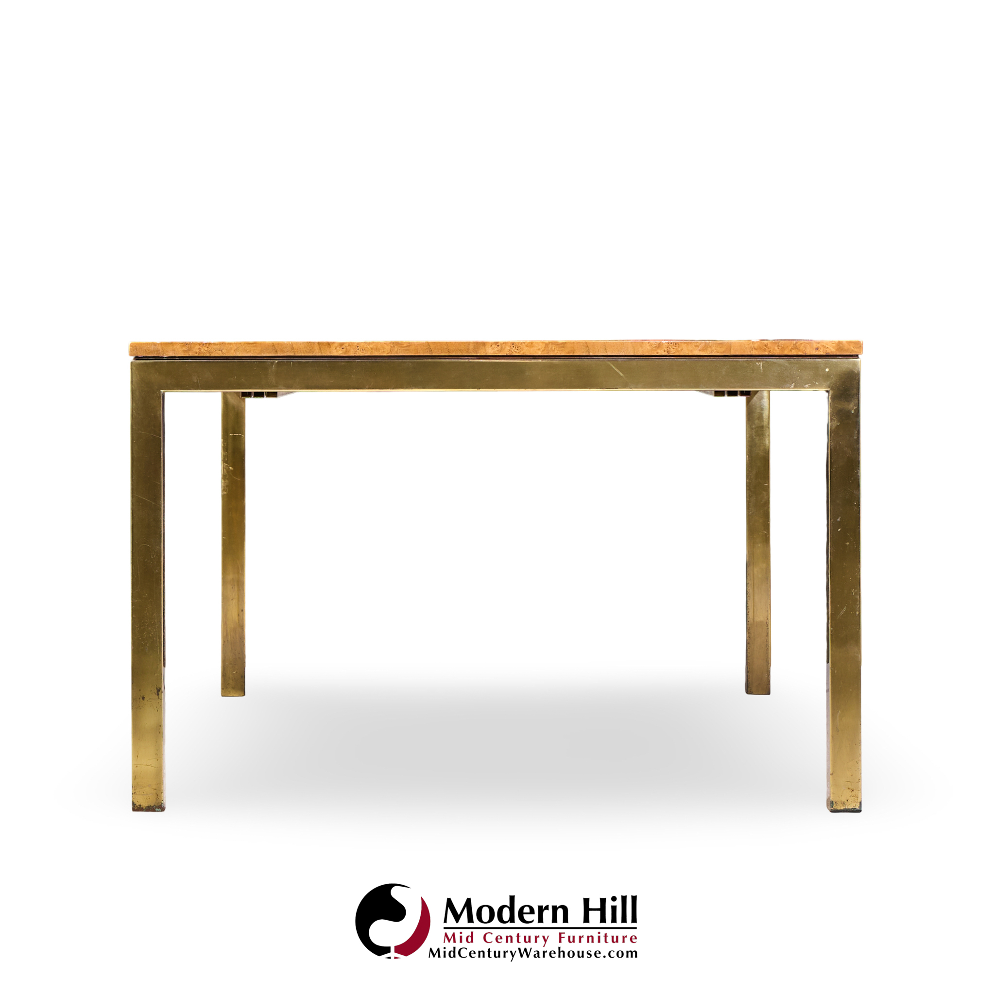 Tomlinson Mid Century Burlwood and Brass Expanding Dining Table with 2 Leaves