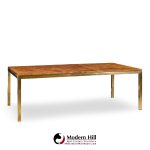 Tomlinson Mid Century Burlwood and Brass Expanding Dining Table with 2 Leaves