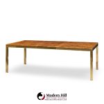 Tomlinson Mid Century Burlwood and Brass Expanding Dining Table with 2 Leaves