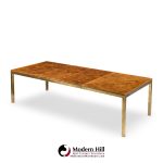 Tomlinson Mid Century Burlwood and Brass Expanding Dining Table with 2 Leaves
