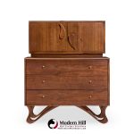 Vladimir Kagan Style Mid Century Sculpted Walnut Highboy Dresser