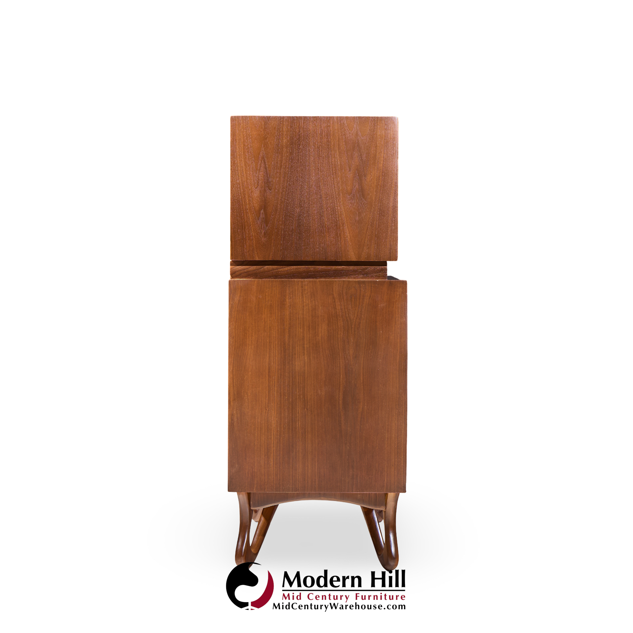 Vladimir Kagan Style Mid Century Sculpted Walnut Highboy Dresser