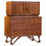 Vladimir Kagan Style Mid Century Sculpted Walnut Highboy Dresser
