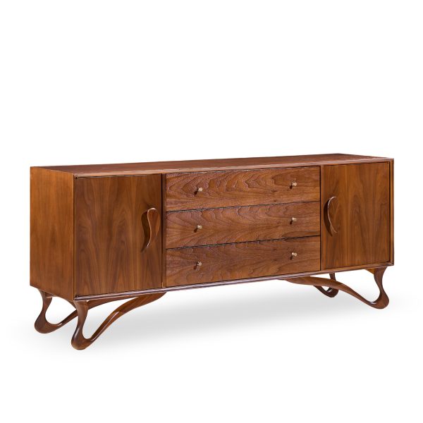 Vladimir Kagan Style Mid Century Sculpted Walnut Lowboy Dresser