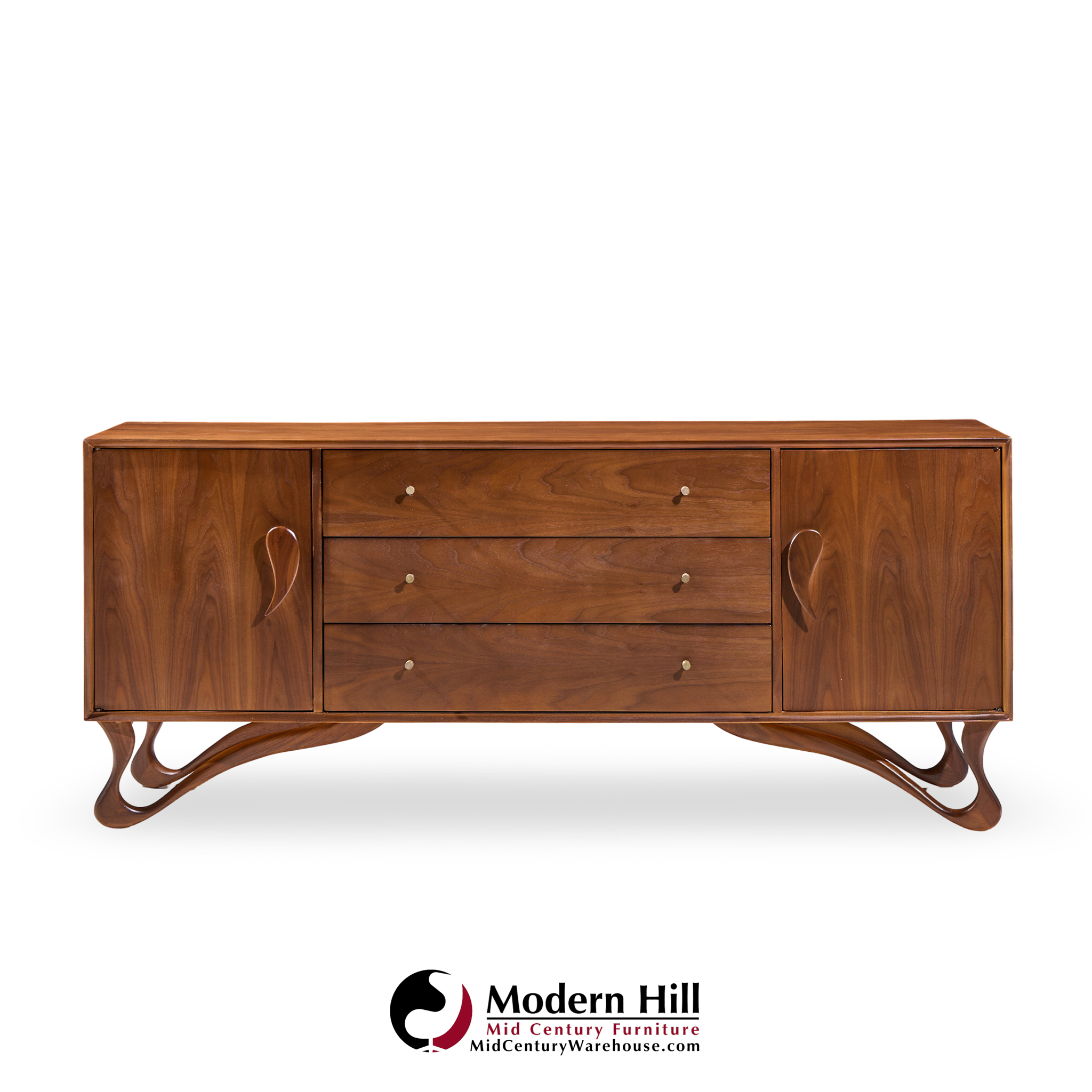 vladimir kagan style mid century sculpted walnut lowboy dresser