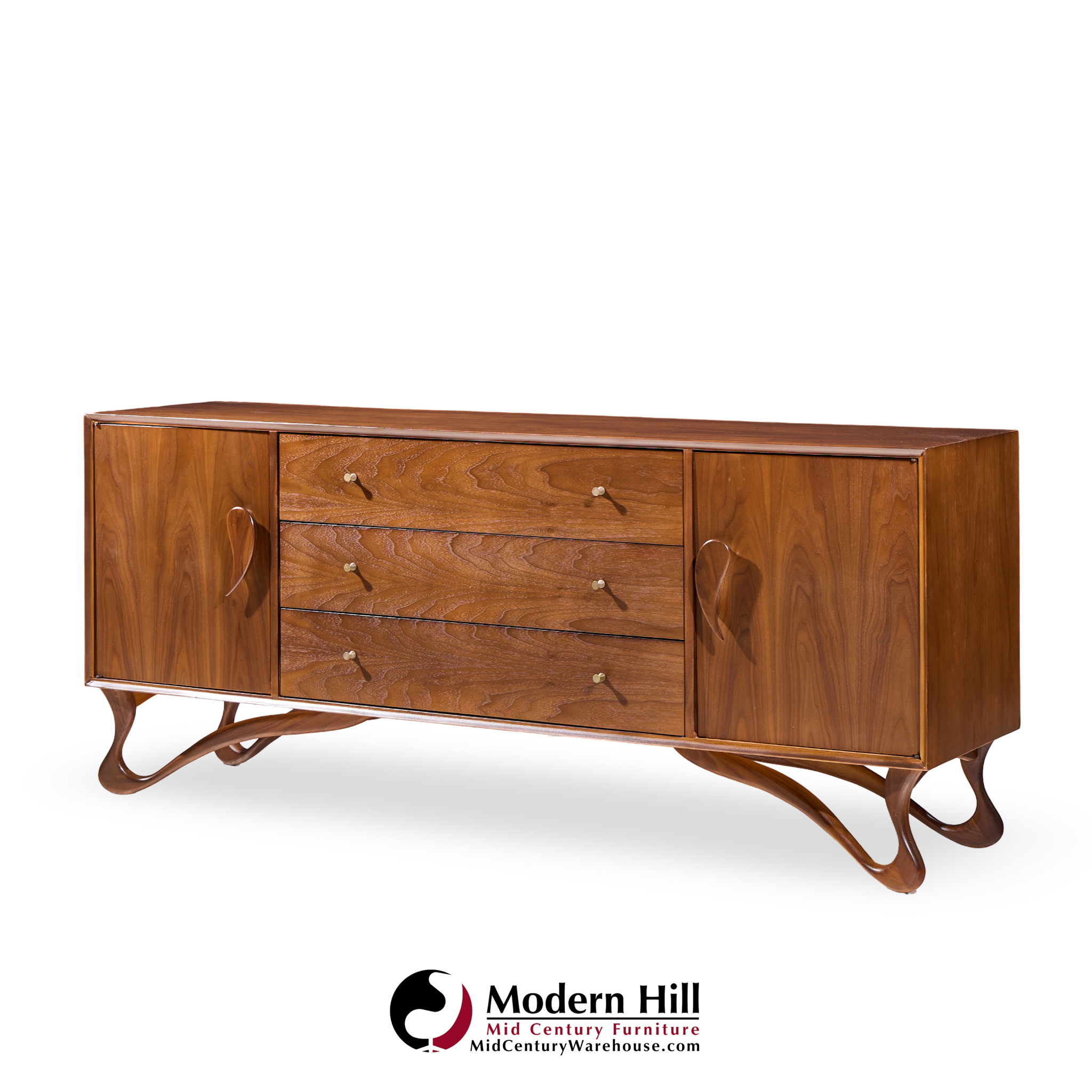 vladimir kagan style mid century sculpted walnut lowboy dresser
