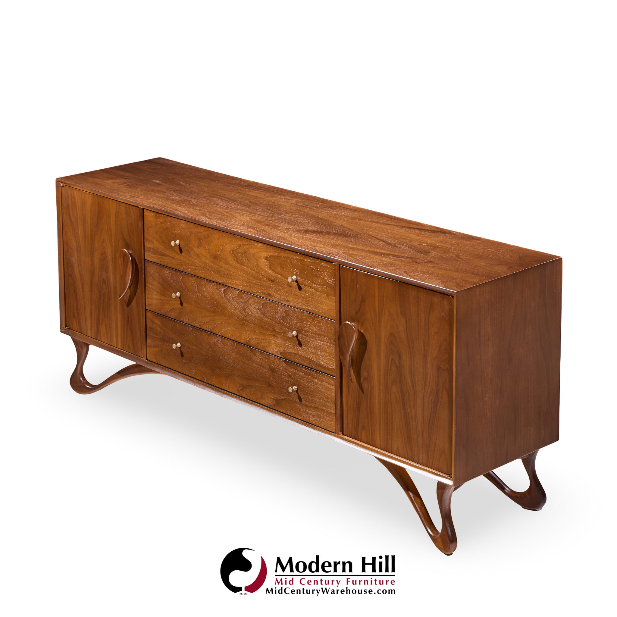 vladimir kagan style mid century sculpted walnut lowboy dresser