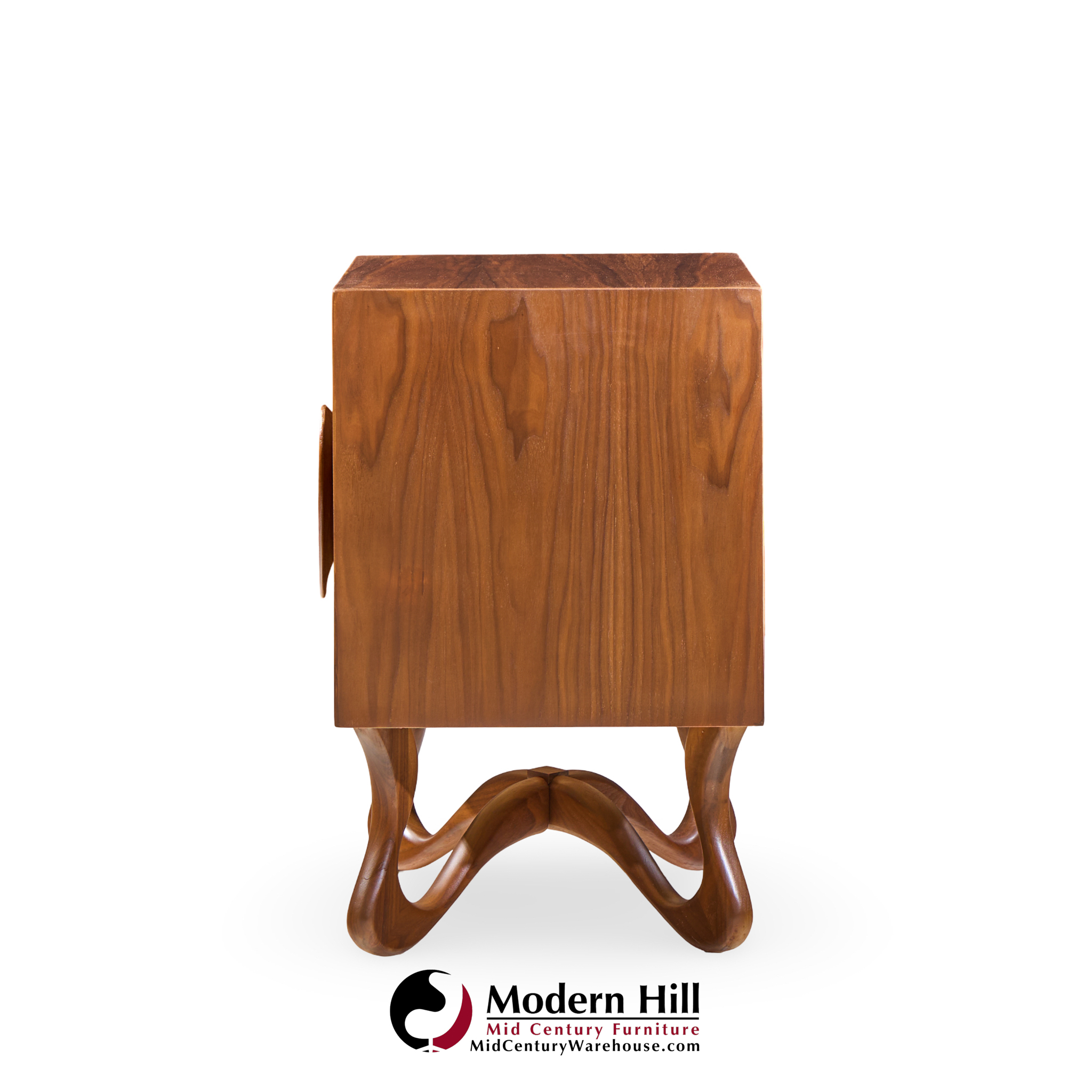 Vladimir Kagan Style Mid Century Sculpted Walnut Nightstands - Pair