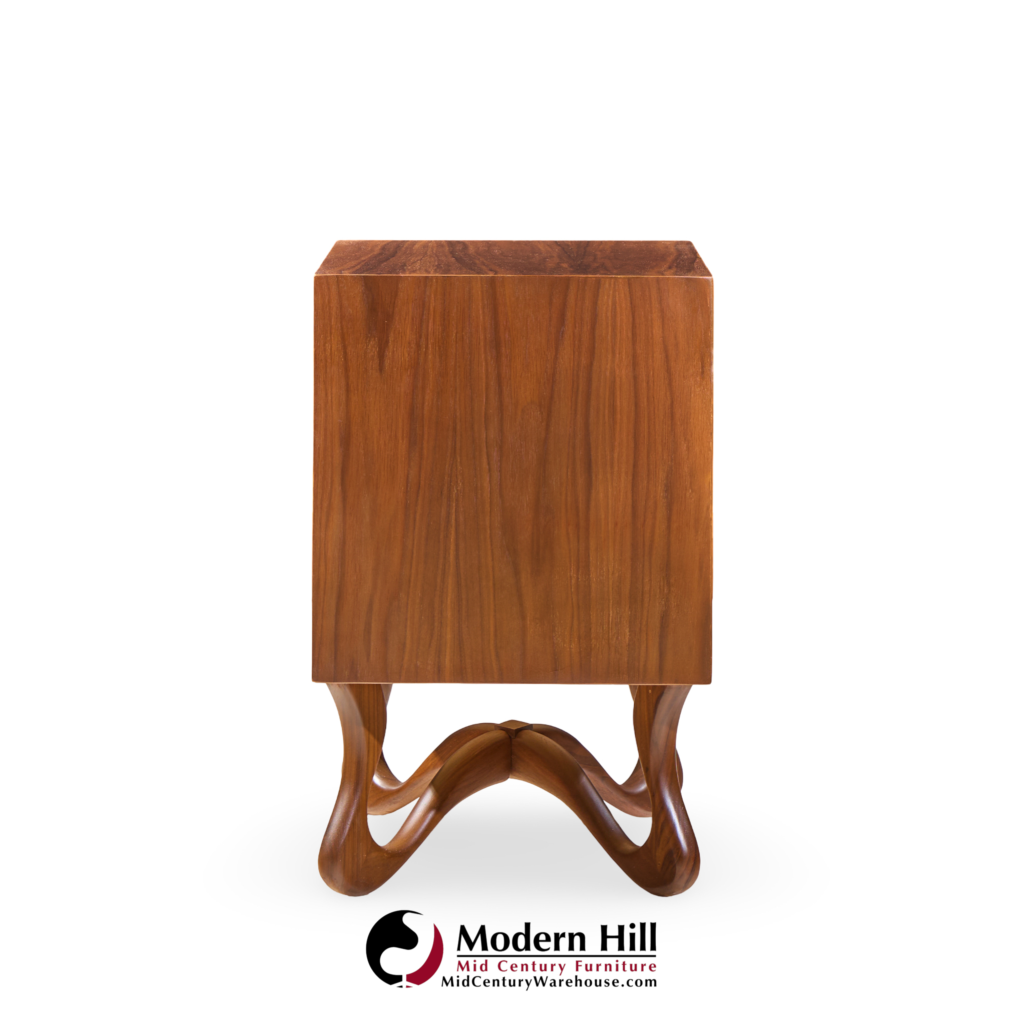 Vladimir Kagan Style Mid Century Sculpted Walnut Nightstands - Pair