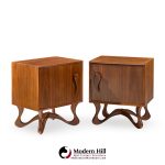 Vladimir Kagan Style Mid Century Sculpted Walnut Nightstands - Pair
