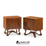 Vladimir Kagan Style Mid Century Sculpted Walnut Nightstands - Pair