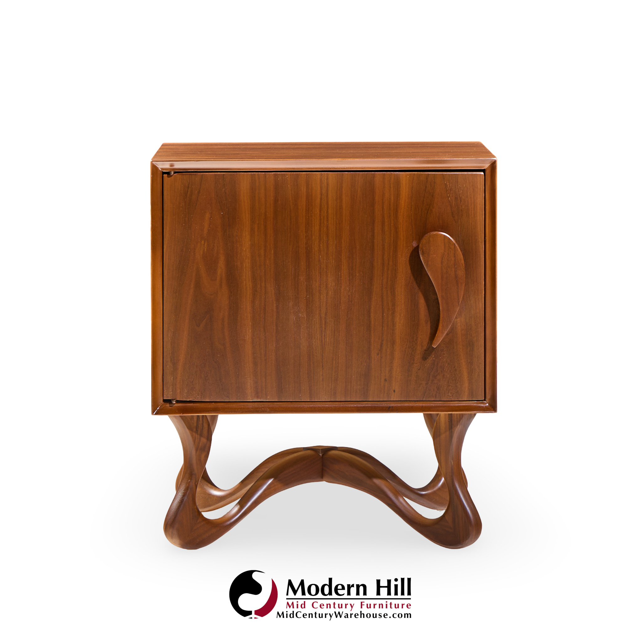 Vladimir Kagan Style Mid Century Sculpted Walnut Nightstands - Pair