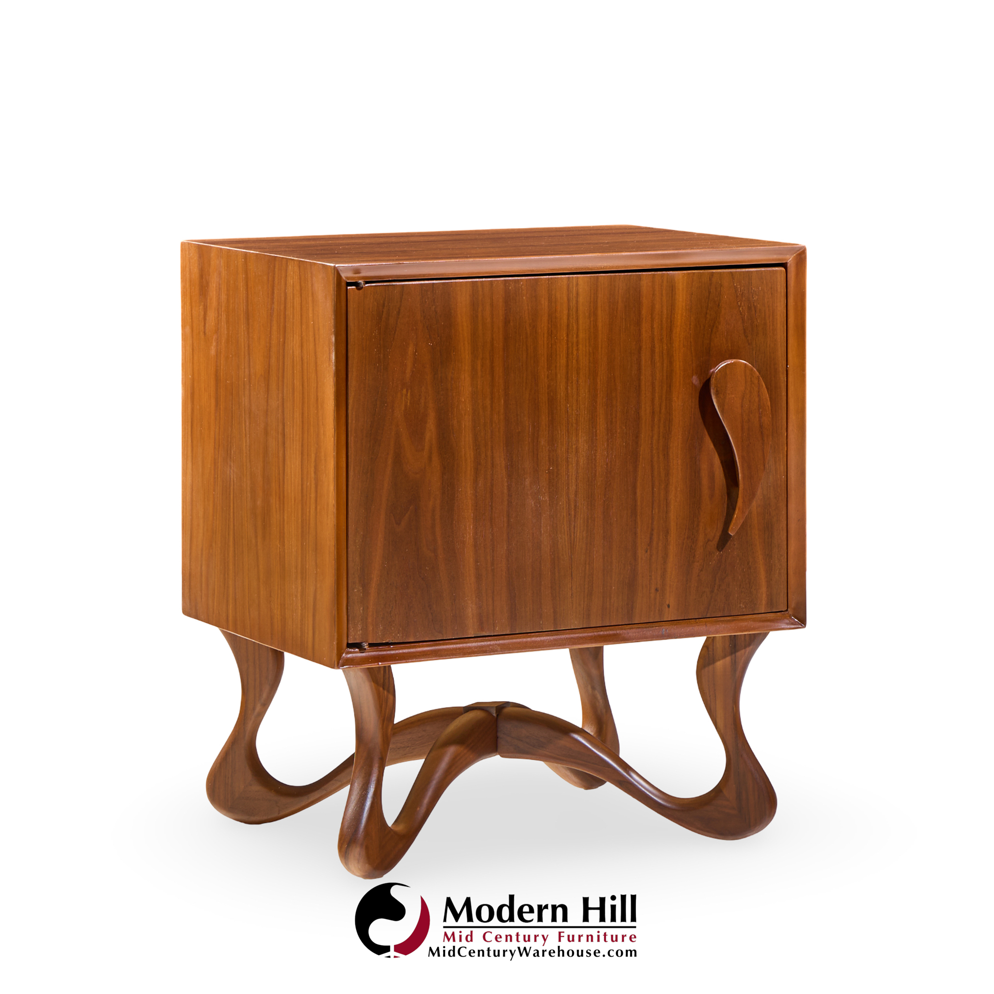 Vladimir Kagan Style Mid Century Sculpted Walnut Nightstands - Pair