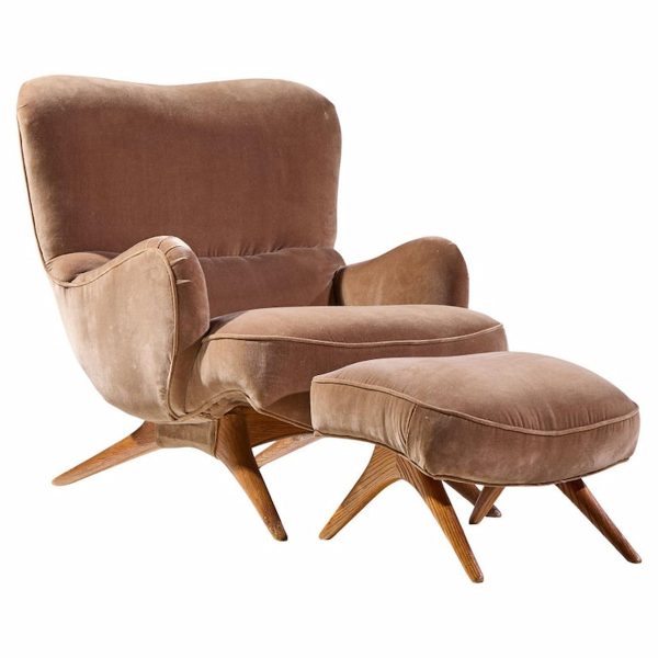 Vladimir Kagan for Dreyfuss Mid Century Highback Barrel Lounge Chair with Ottoman