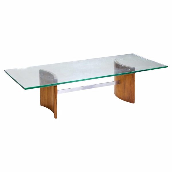 Vladimir Kagan for Selig Mid Century Walnut and Glass Propeller Coffee Table