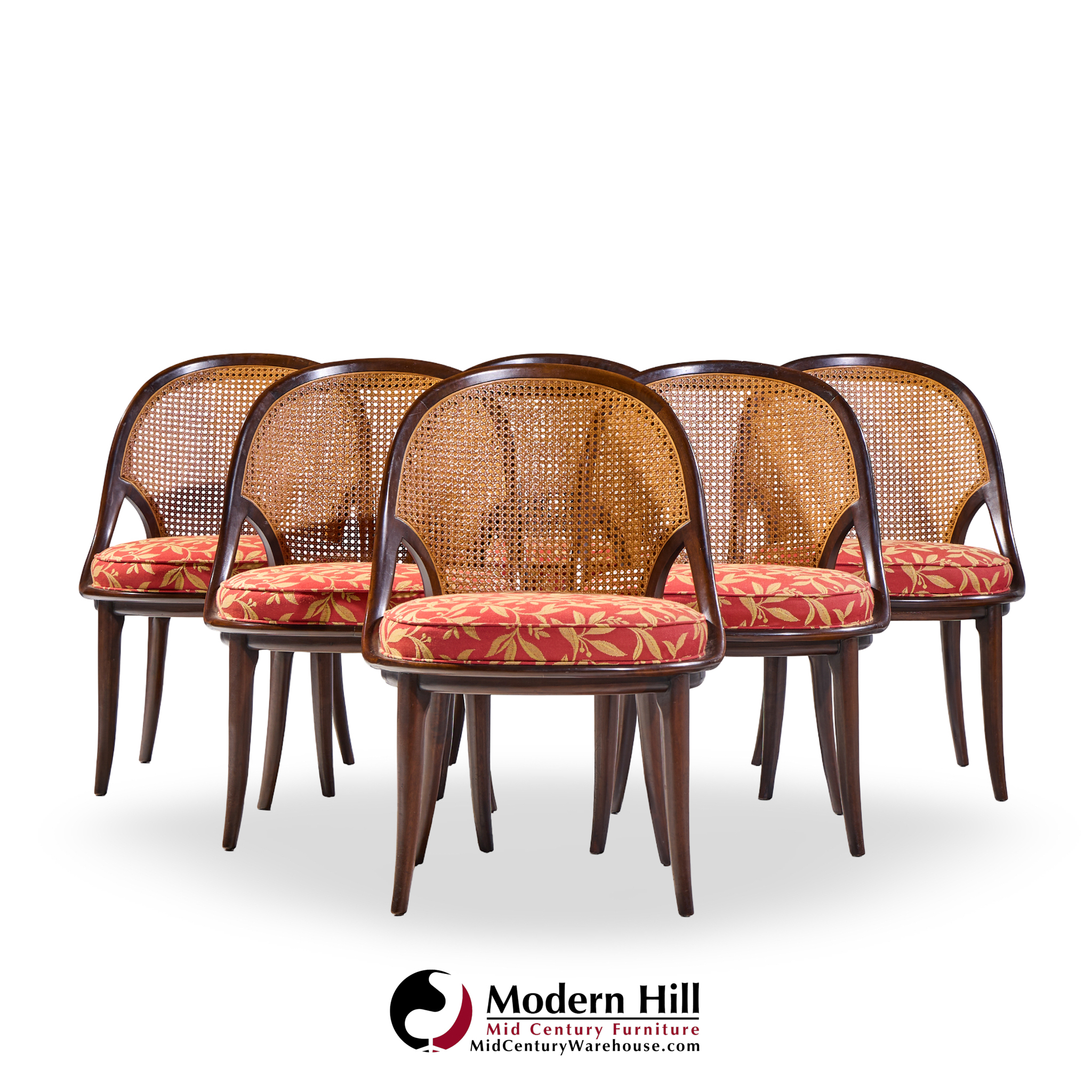 Widdicomb Mid Century Camel Back Cane and Mahogany Dining Chairs - Set of 6