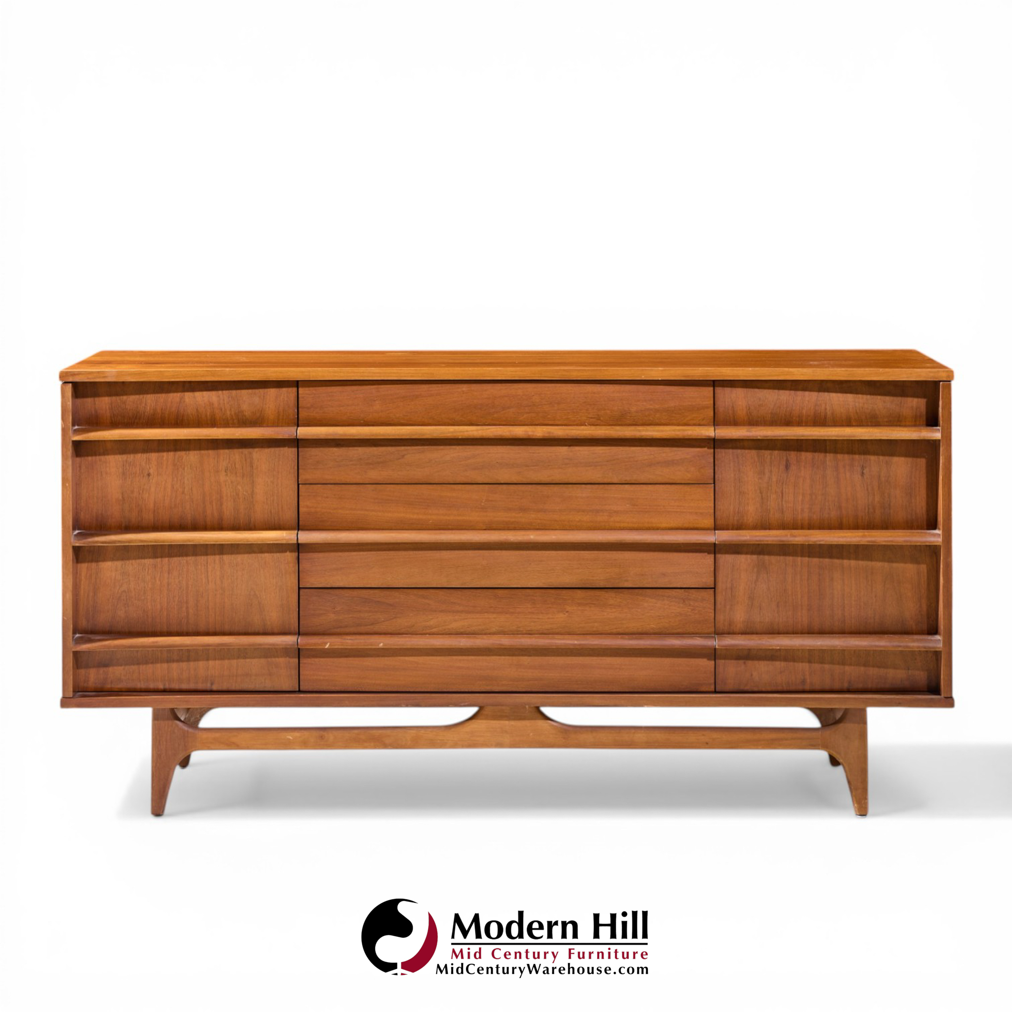 Young Manufacturing Mid Century Walnut Curved Front Credenza
