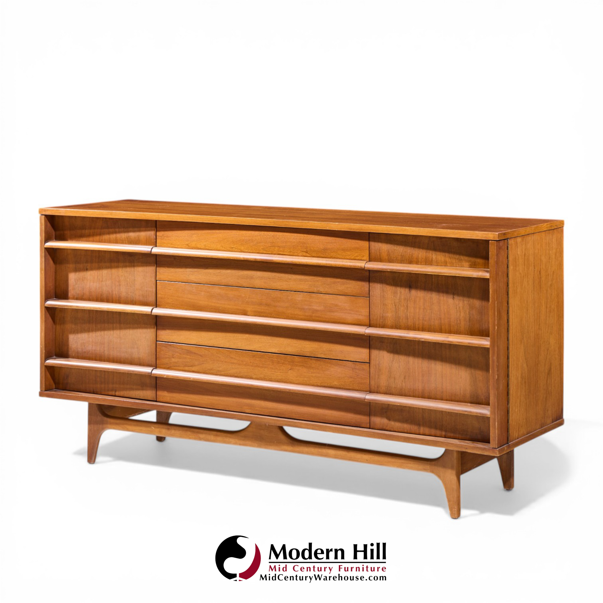 Young Manufacturing Mid Century Walnut Curved Front Credenza